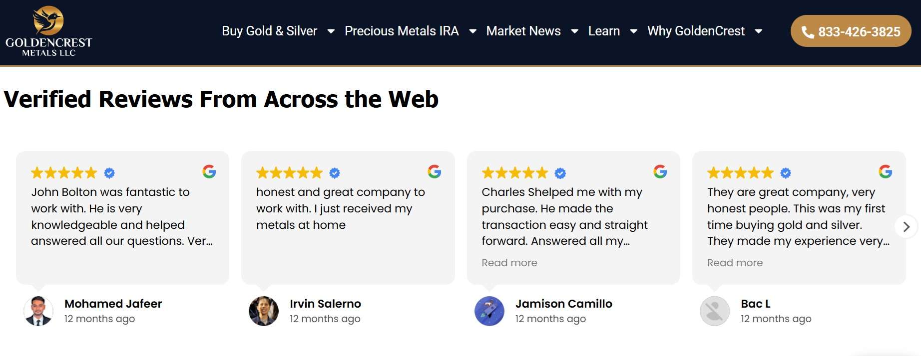 Golden Crest Metals Customer Reviews